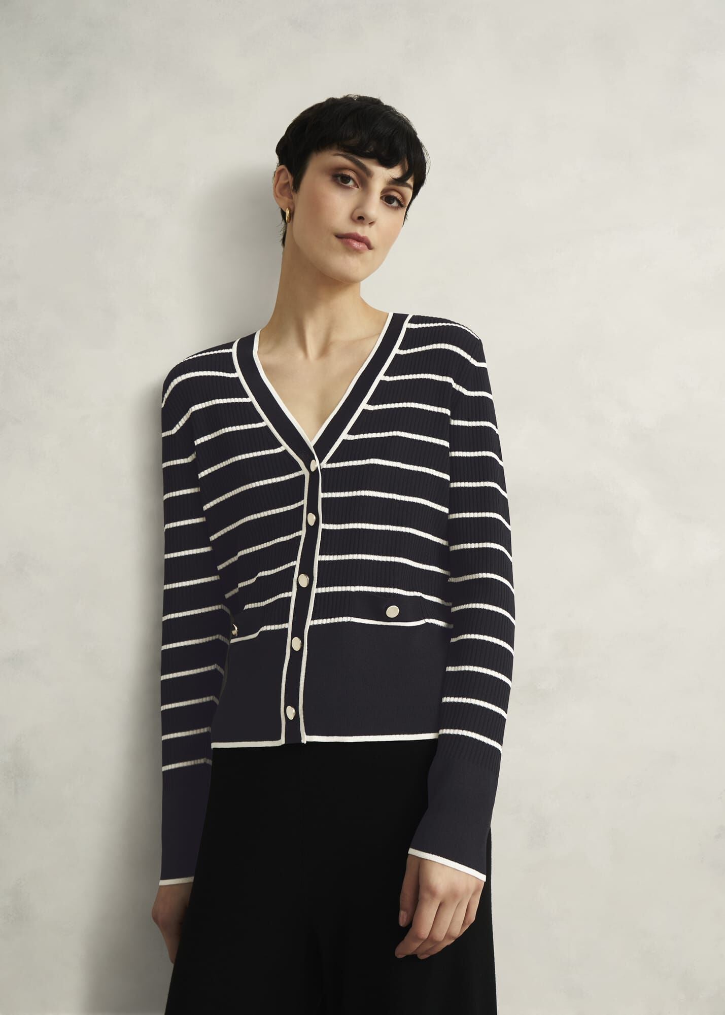 Navy Belmont Striped Knitted V Neck Cardigan