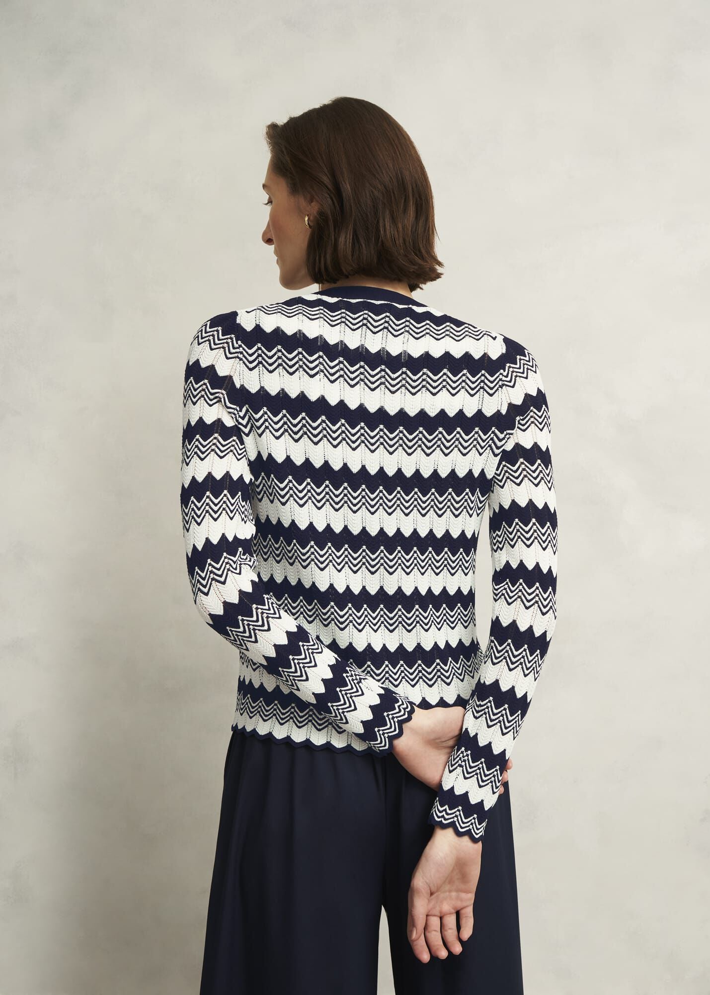 Navy Osterley Chevron Stripe V Neck Knitted Cardigan