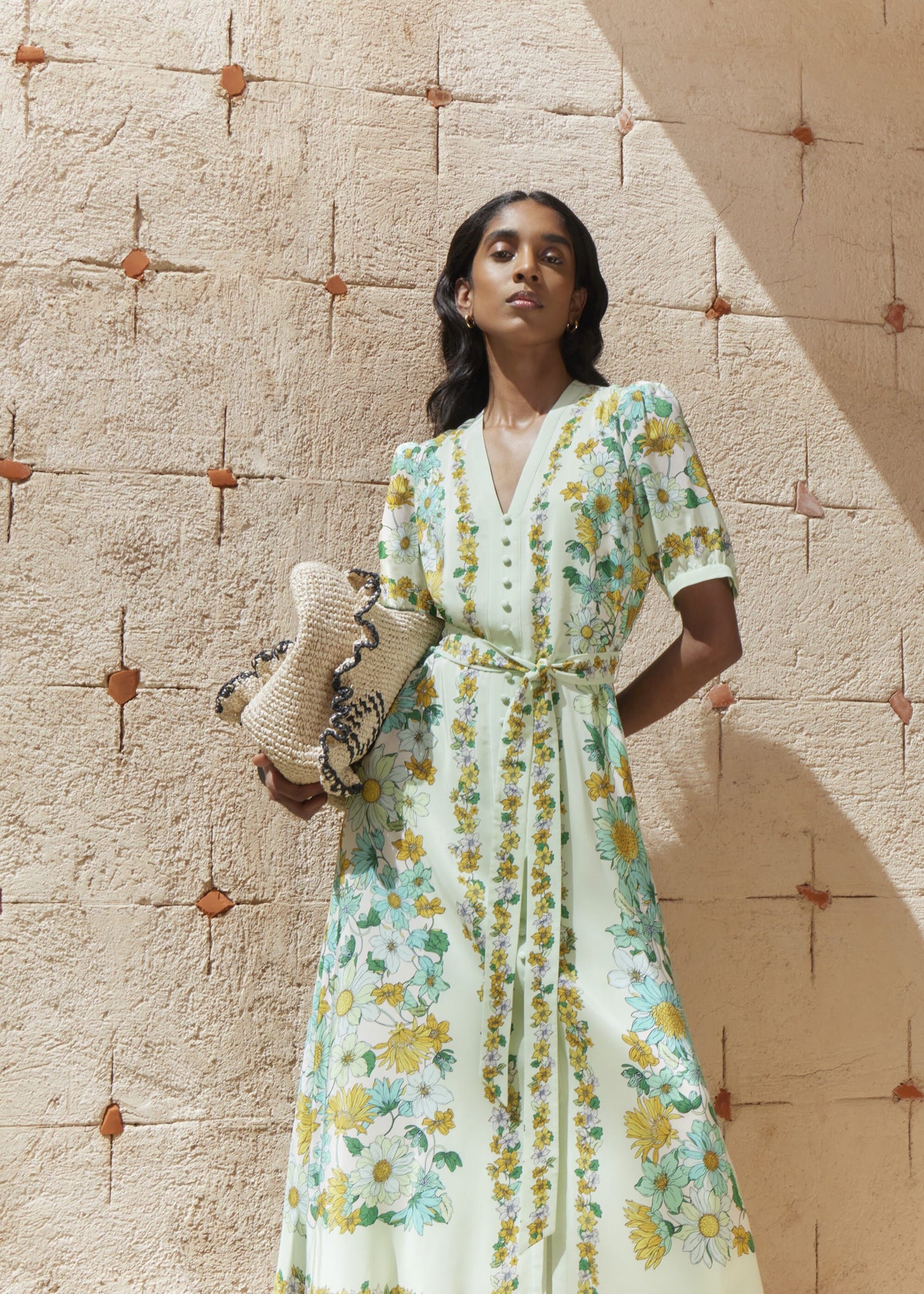 Ince Silk V Neck Floral Dress