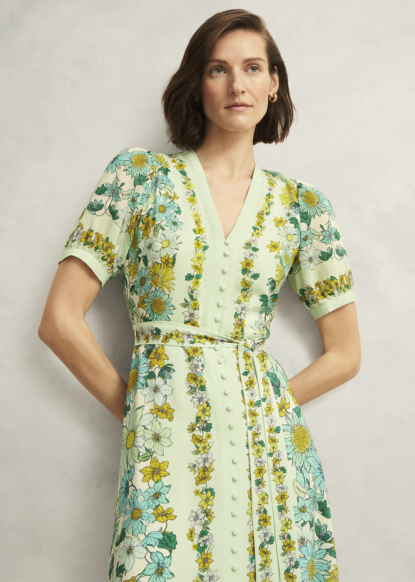 Ince Silk V Neck Floral Dress