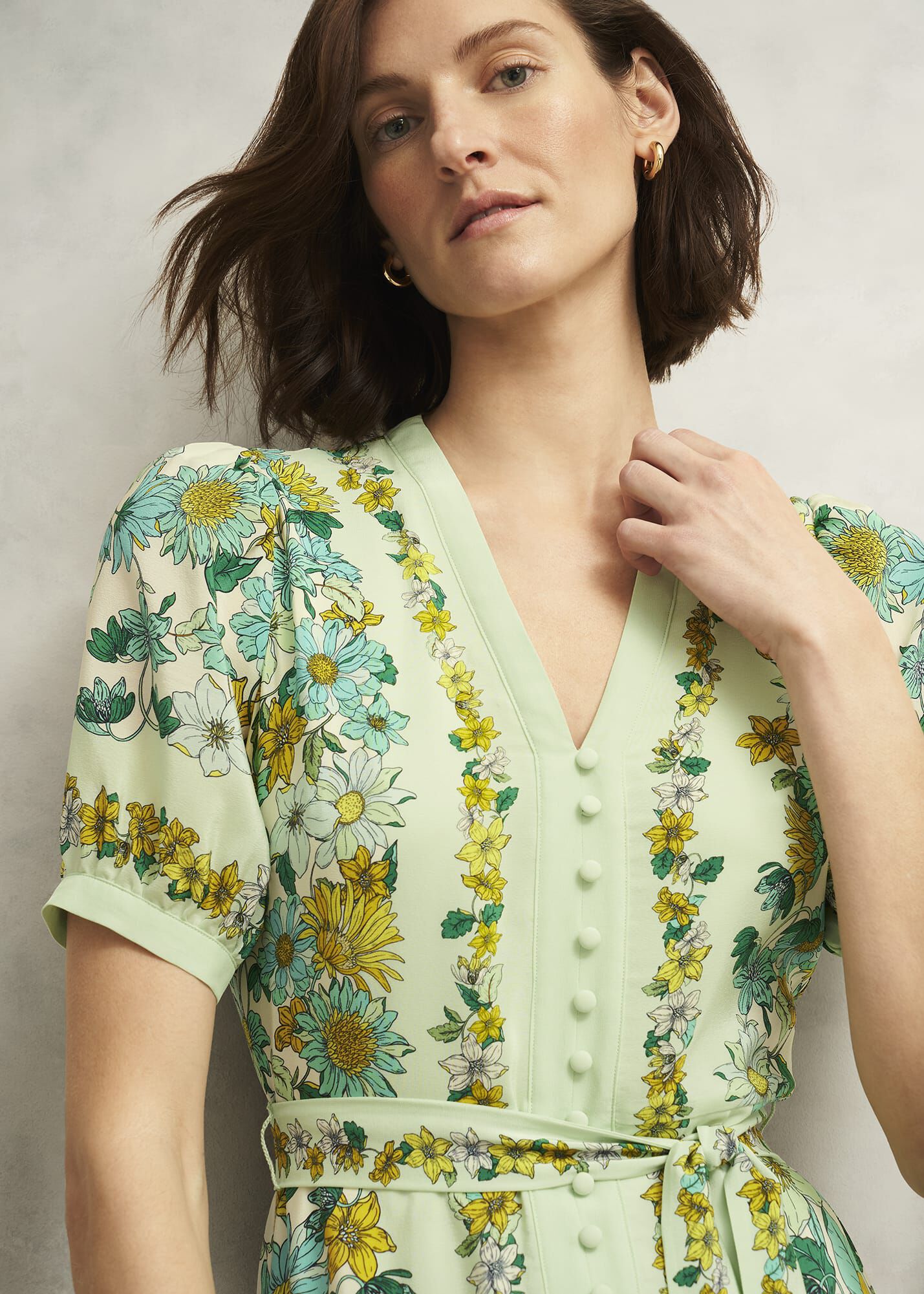 Ince Silk V Neck Floral Dress