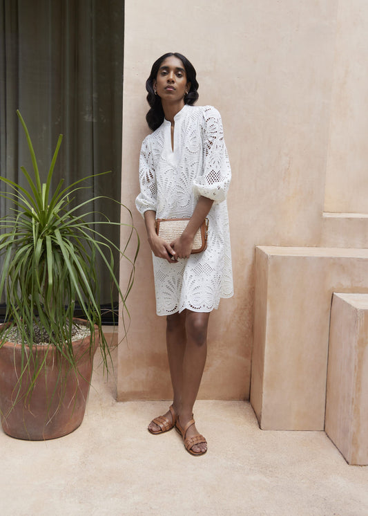White Easedale Cotton Broderie Dress