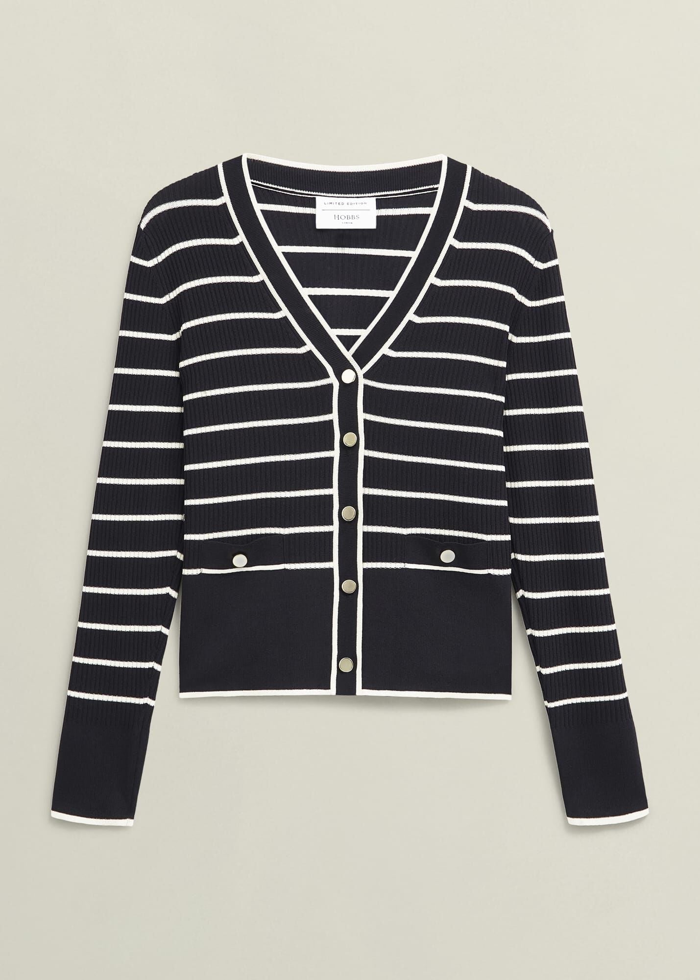 Navy Belmont Striped Knitted V Neck Cardigan