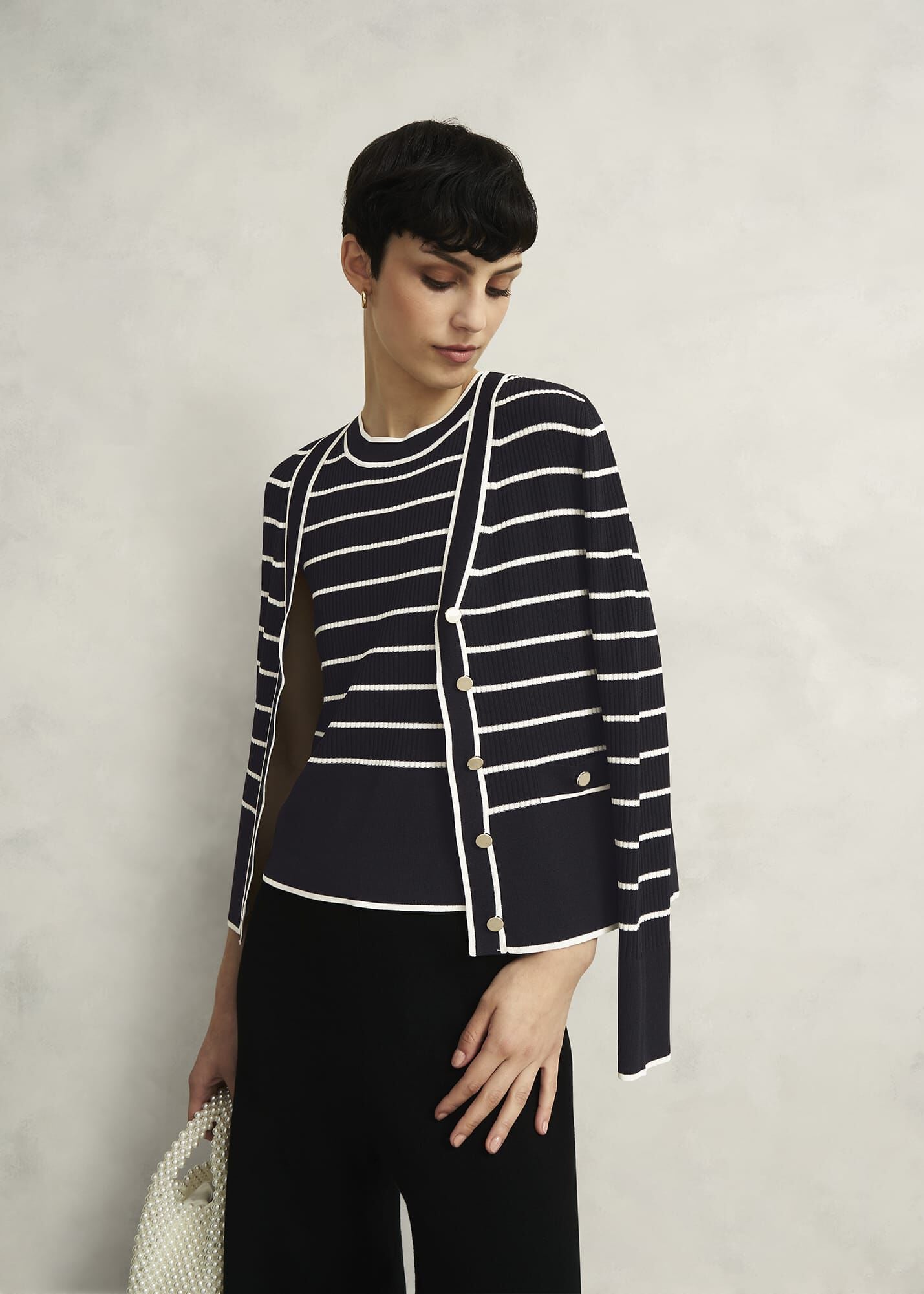 Navy Belmont Striped Knitted V Neck Cardigan