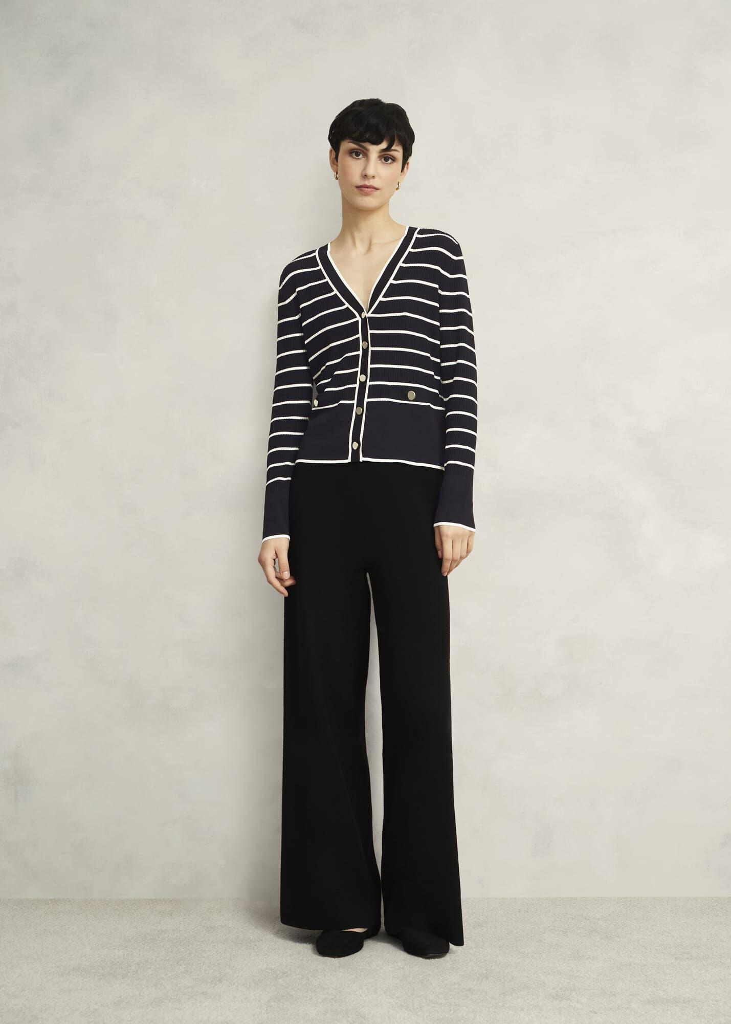 Navy Belmont Striped Knitted V Neck Cardigan