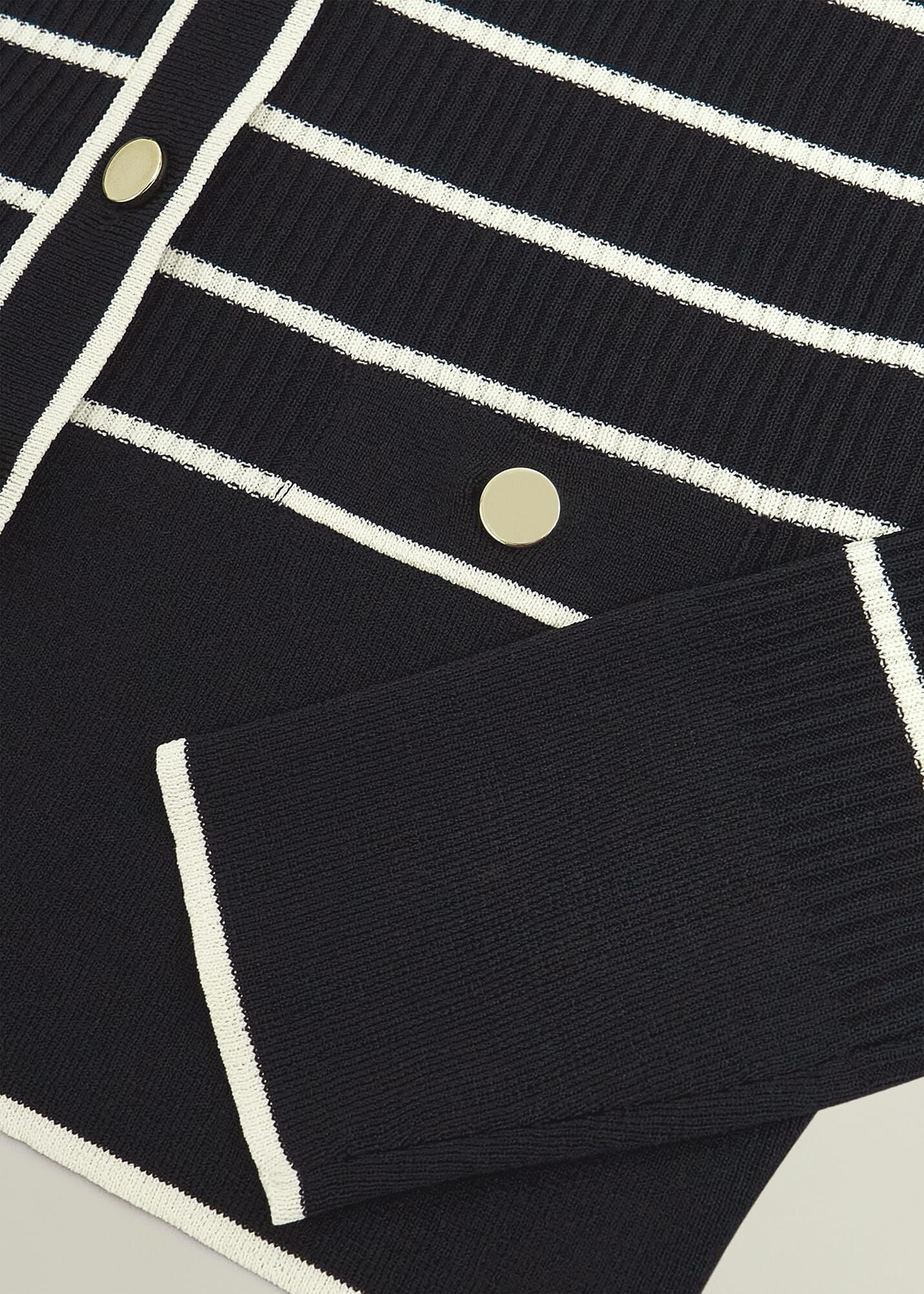Navy Belmont Striped Knitted V Neck Cardigan