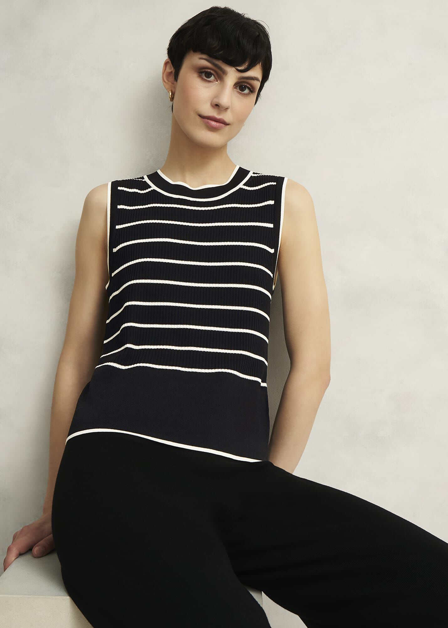 Navy Belmont Striped Knitted Vest Top