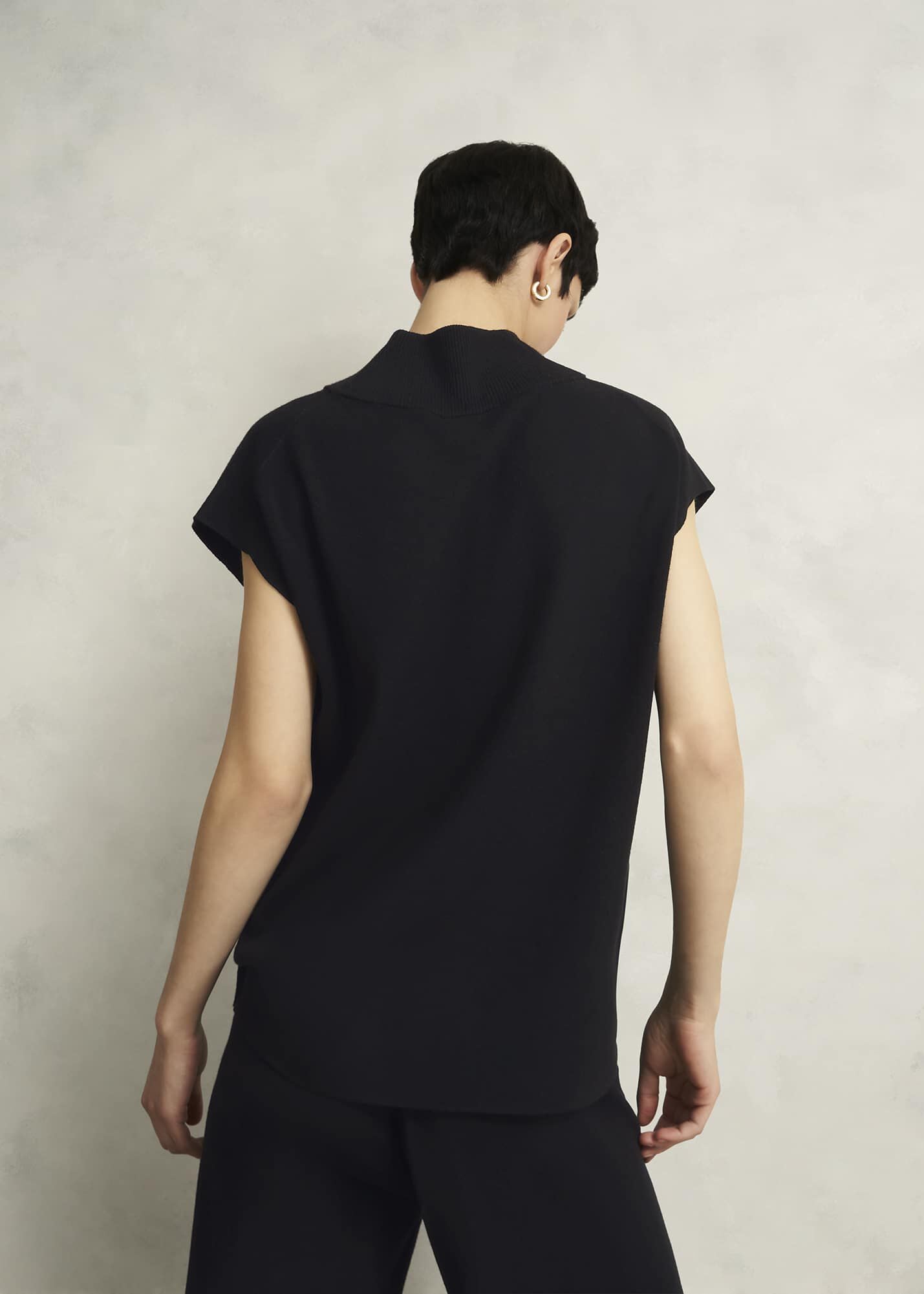 Black Harris High V Neck Knitted Co-ord Tank Top