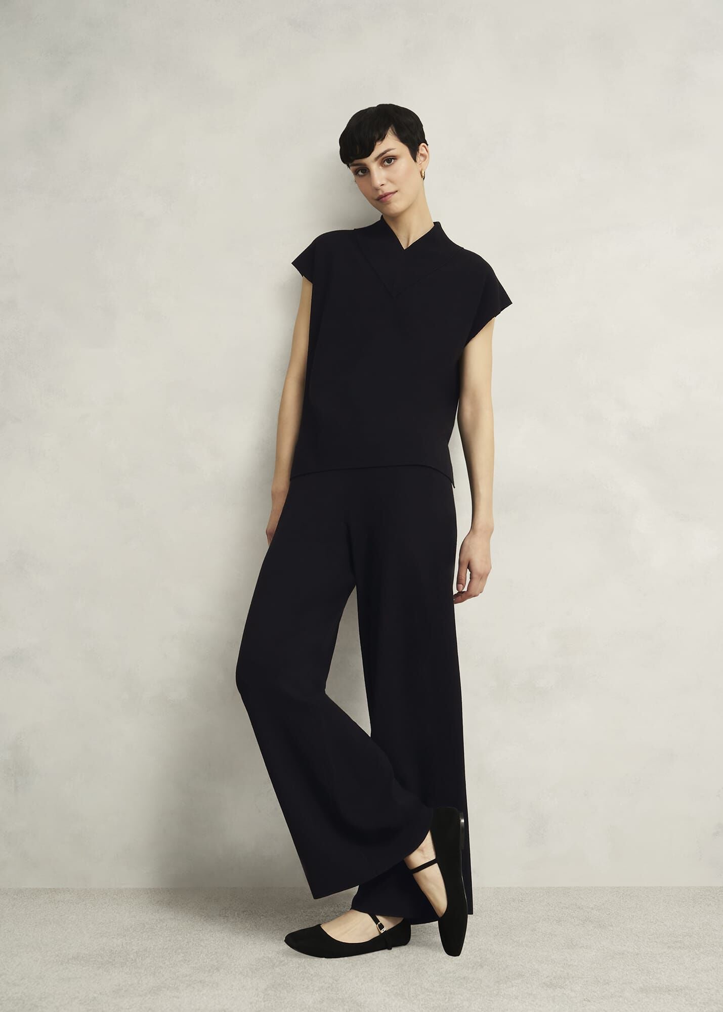 Black Harris High V Neck Knitted Co-ord Tank Top