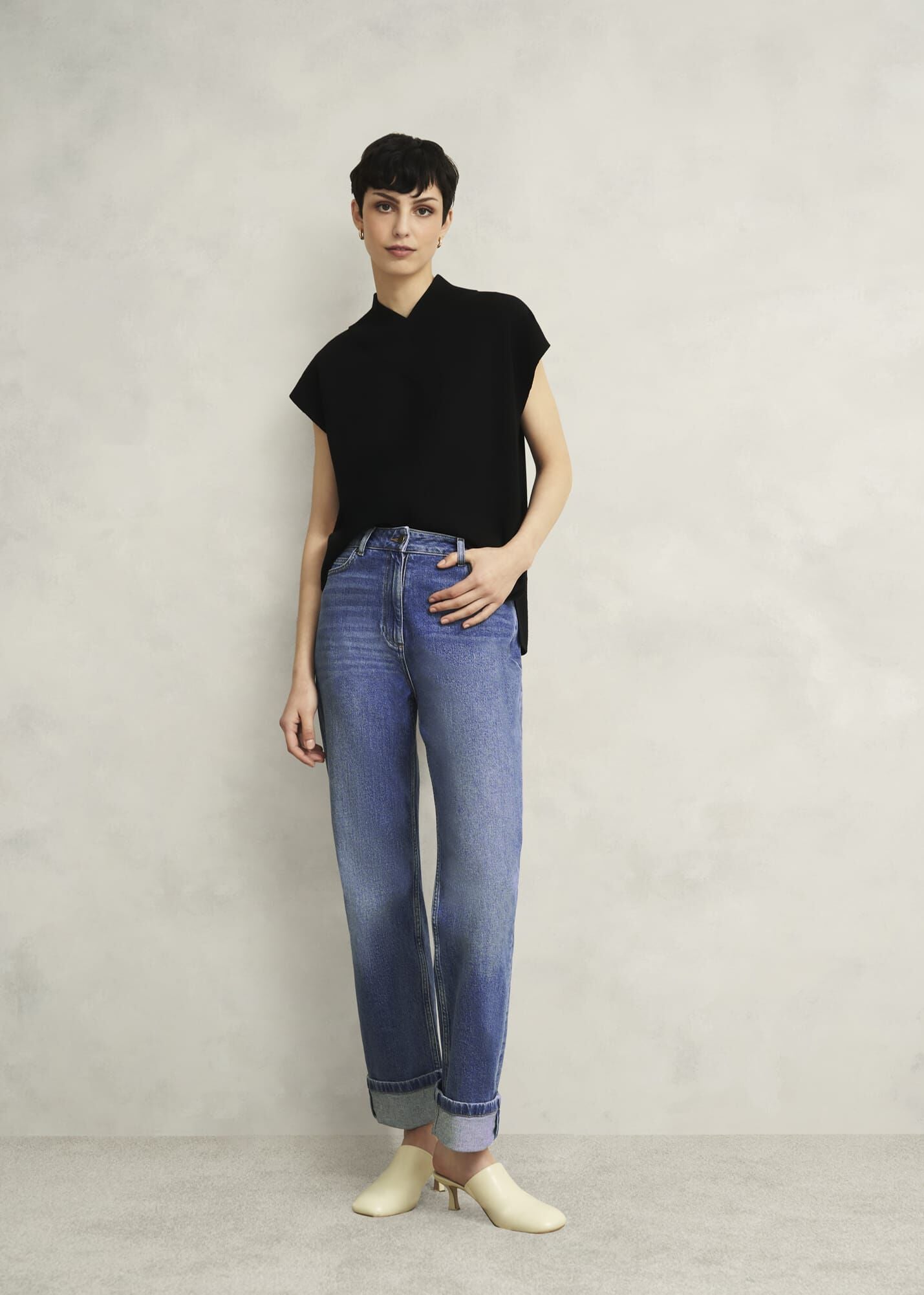 Black Harris High V Neck Knitted Co-ord Tank Top