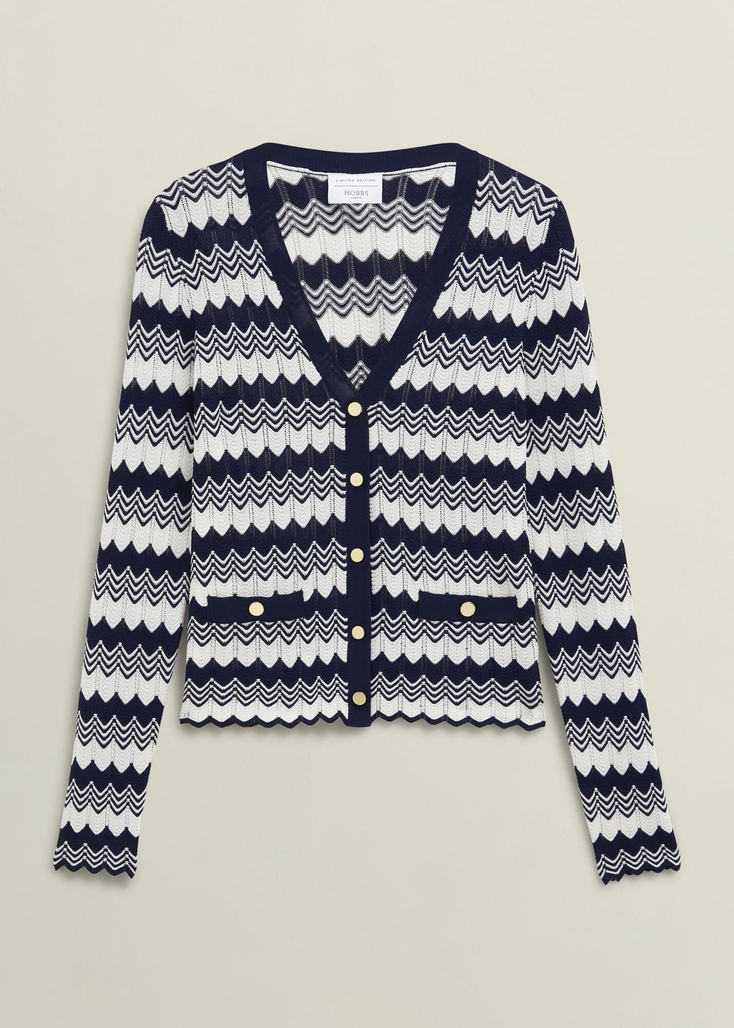 Navy Osterley Chevron Stripe V Neck Knitted Cardigan