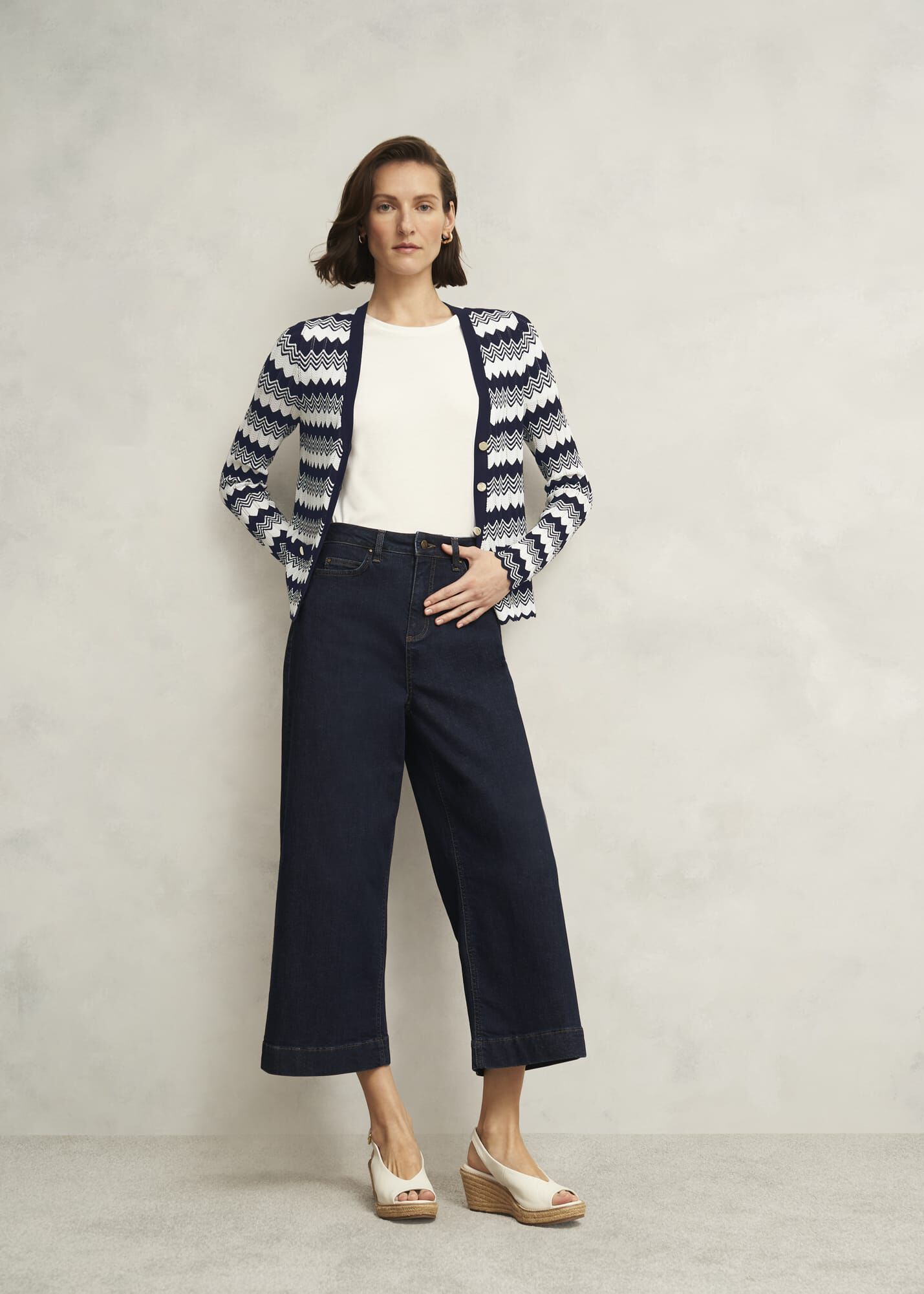 Navy Osterley Chevron Stripe V Neck Knitted Cardigan