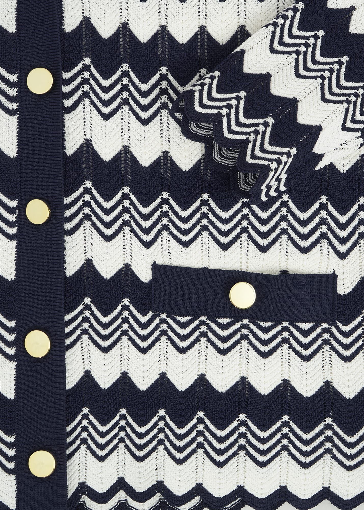 Navy Osterley Chevron Stripe V Neck Knitted Cardigan