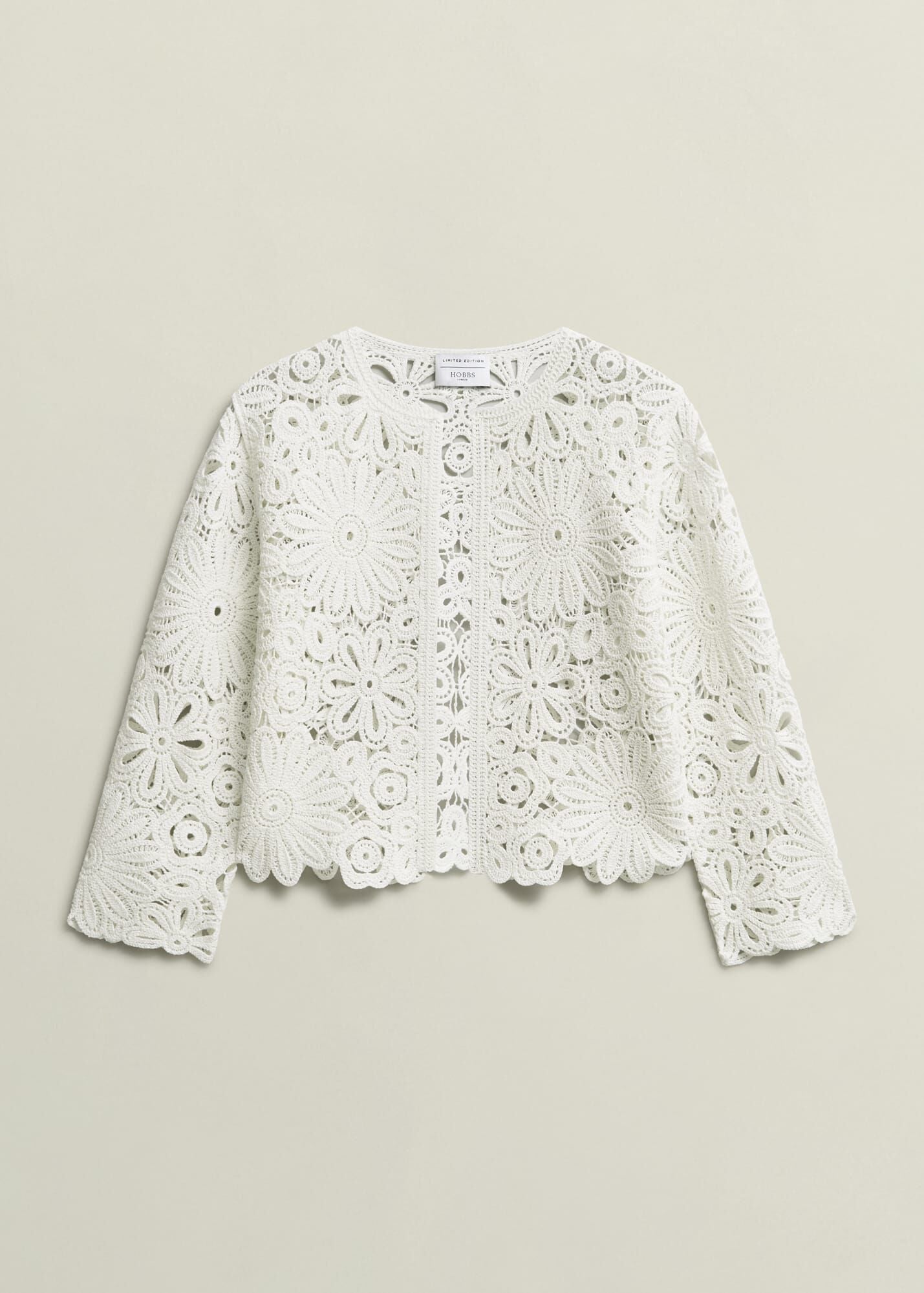 Ivory Syon Floral Cotton Crochet Knitted Jacket