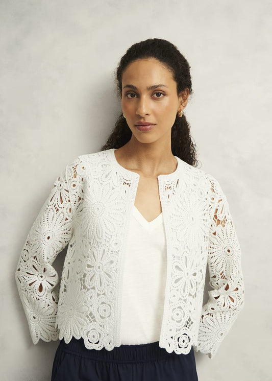 Ivory Syon Floral Cotton Crochet Knitted Jacket