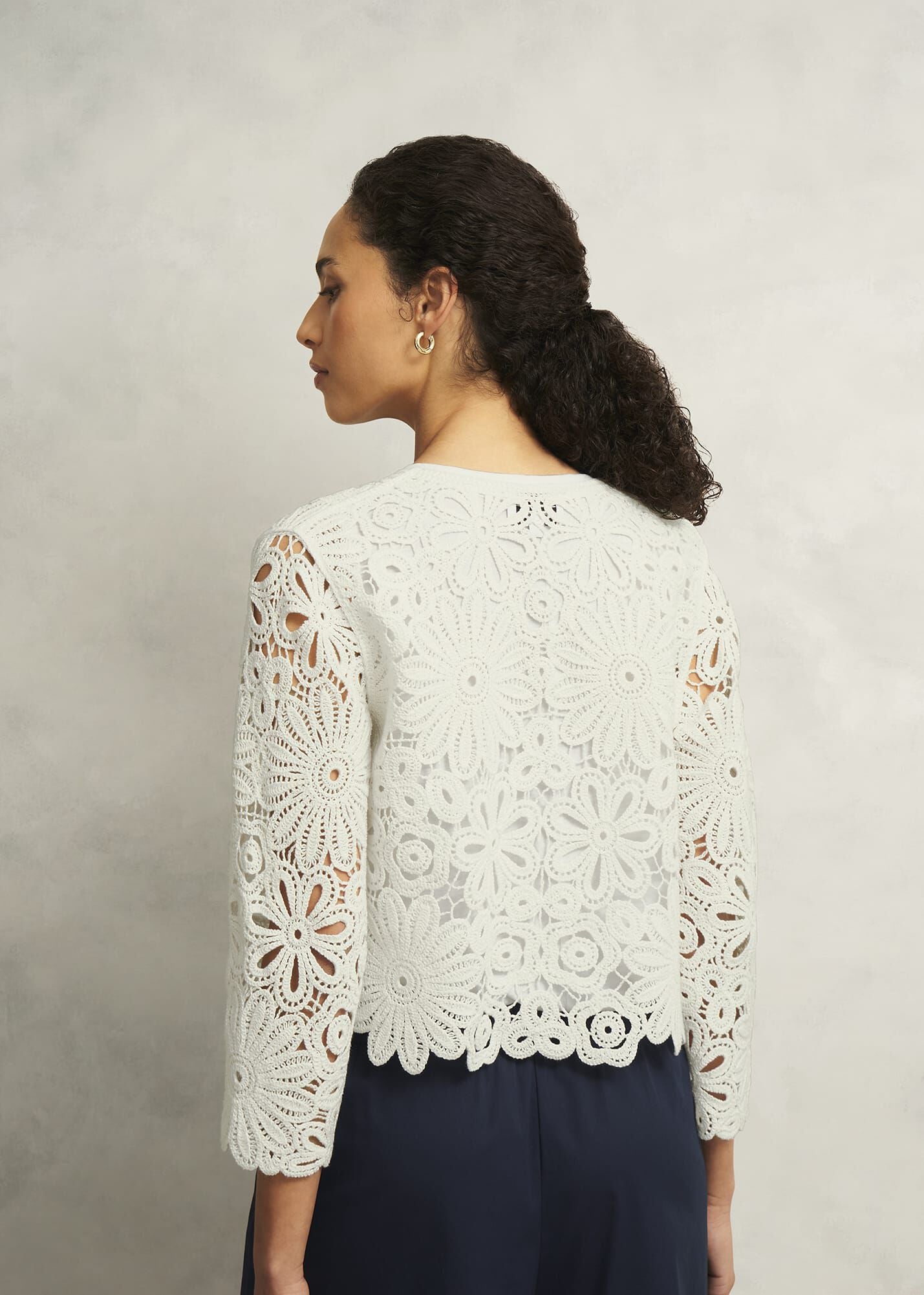 Ivory Syon Floral Cotton Crochet Knitted Jacket